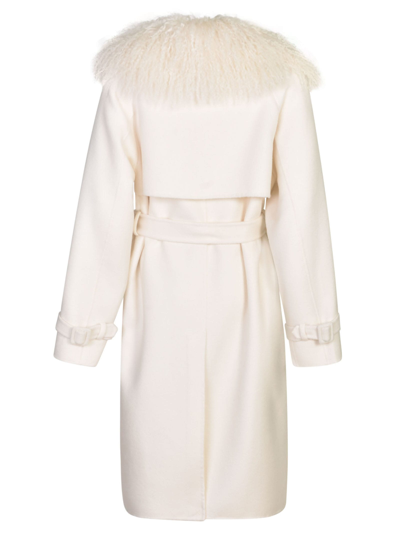 Shop P.a.r.o.s.h Feathered Belted Coat In Panna