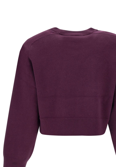 Shop Rotate Birger Christensen Firm Knit Cropped Jumper Cotton Sweater In Bordeaux