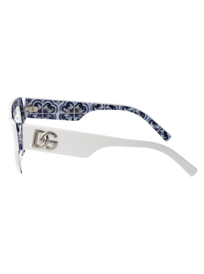 Shop Dolce &amp; Gabbana Eyewear 0dg3378 Glasses In 3371 White On Blue Maiolica