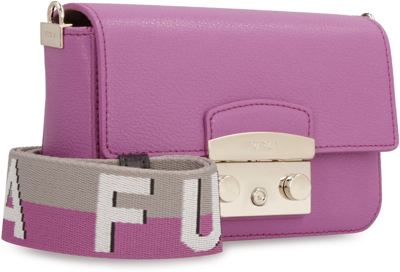 Shop Furla Metropolis Leather Mini Crossbody Bag In Purple