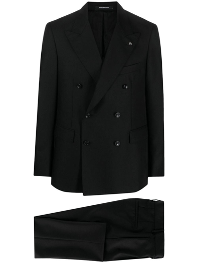 Shop Tagliatore Double Breasted Suit In Black