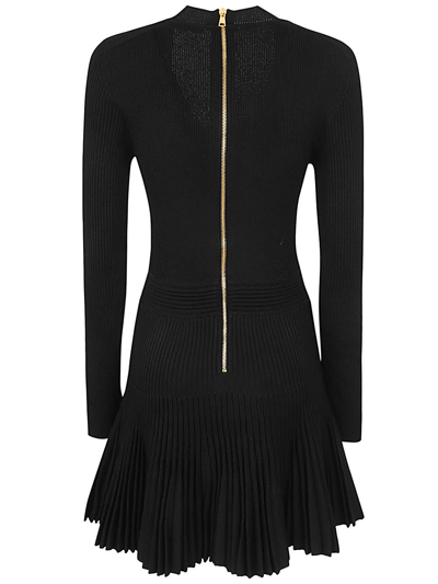 Shop Balmain Long Sleeves Knitted Flare Short Dress In Pa Noir