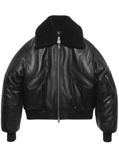Shop Ami Alexandre Mattiussi Leather Bomber In Wool Tricotine Black