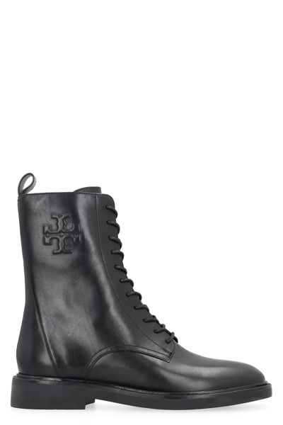 Shop Tory Burch Leather Lace-up Boots In Black