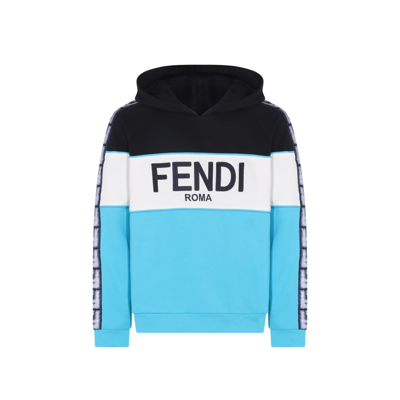 Shop Fendi Logo Hooded Sweatshirt In Blue