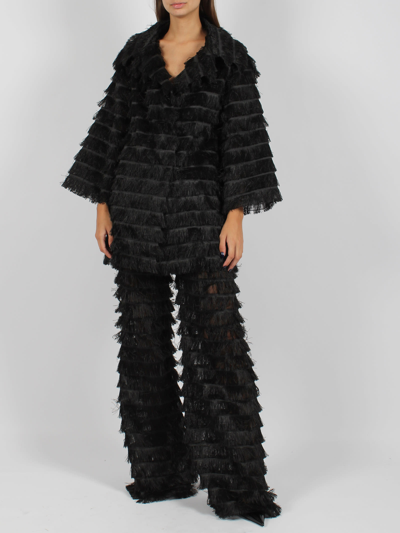 Shop Alberta Ferretti Fringes Fil Coupé Coat In Black