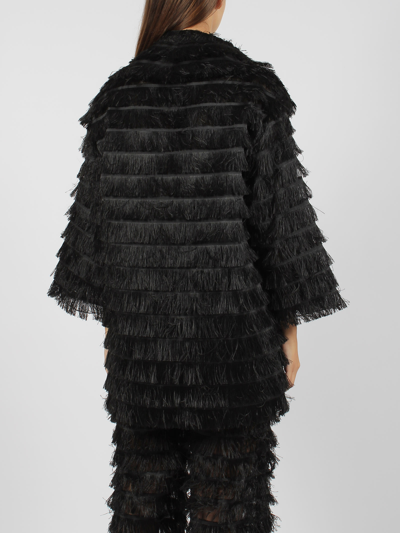 Shop Alberta Ferretti Fringes Fil Coupé Coat In Black