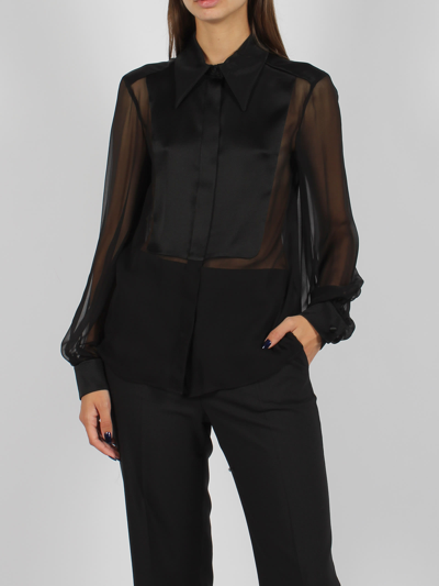 Shop Alberta Ferretti Organic Chiffon And Satin Shirt In Black