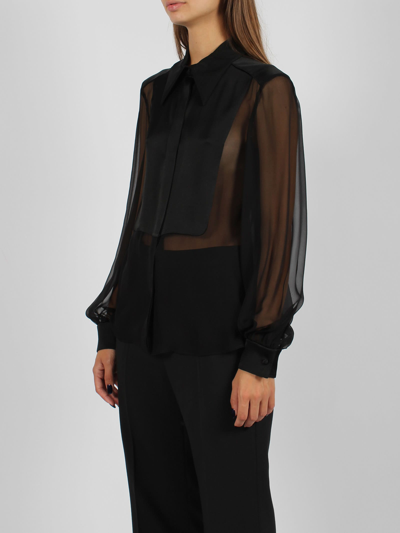 Shop Alberta Ferretti Organic Chiffon And Satin Shirt In Black