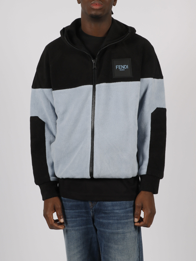 Shop Fendi Pile Ski Zip Up Hoodie In Blue