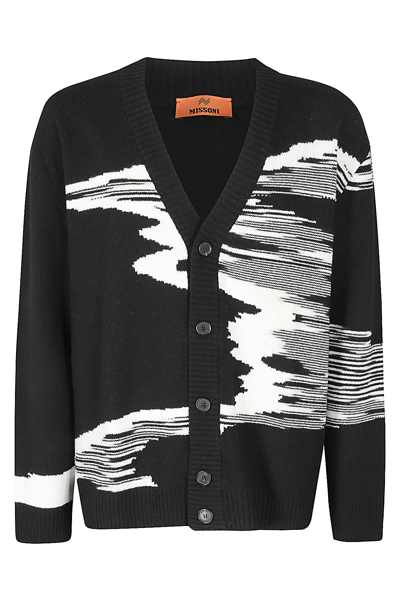 Shop Missoni Cardigan Lana In Blk Wht Space Dyed