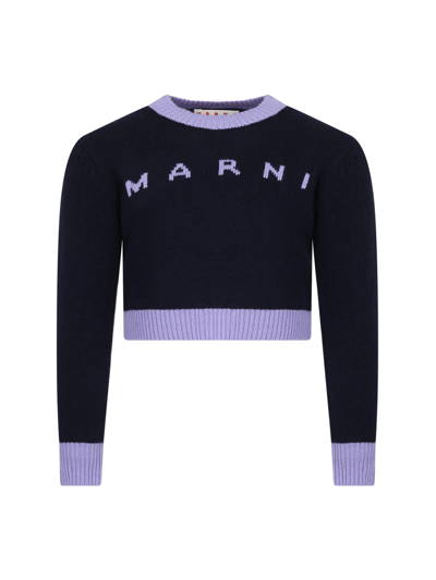 Shop Marni Blue Sweater For Girl With Logo