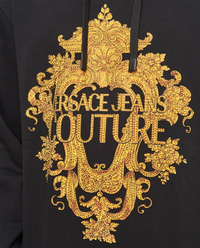 Shop Versace Jeans Couture Printed Cotton Hoodie In Black
