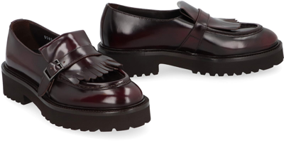 Shop Doucal's Leather Loafers In Burgundy