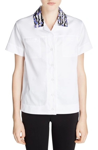 Carven Embellished Collar Poplin Shirt In Blanc Optique