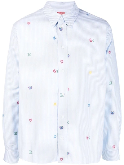 Shop Kenzo Pixel Striped Shirt In Blue