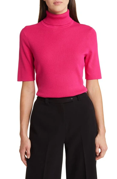 Shop Anne Klein Short Sleeve Turtleneck Sweater In Amaranth