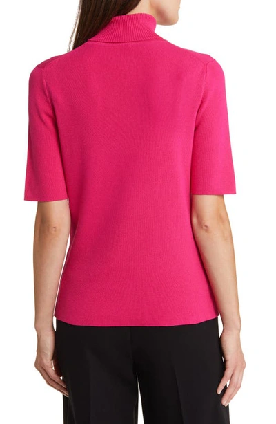 Shop Anne Klein Short Sleeve Turtleneck Sweater In Amaranth