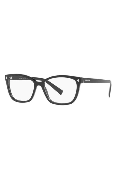 Prada 57mm Rectangular Optical Glasses In Black