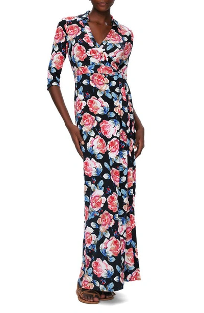 Shop Diane Von Furstenberg Abigail Floral Belted Maxi Silk Wrap Dress In Fortune Rose Med Ftrmd