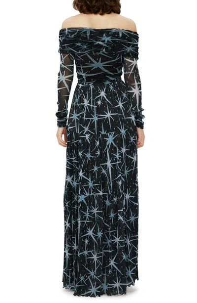 Shop Diane Von Furstenberg Stassi Print Off The Shoulder Long Sleeve Maxi Dress In Magic Stars Blue