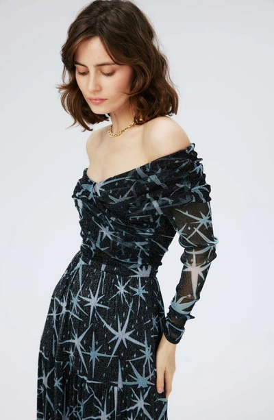 Shop Diane Von Furstenberg Stassi Print Off The Shoulder Long Sleeve Maxi Dress In Magic Stars Blue