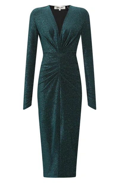 Shop Diane Von Furstenberg Hades Metallic Long Sleeve Body-con Dress In Metallic Blue