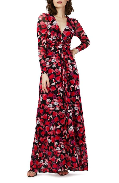 Shop Diane Von Furstenberg Adara Floral Long Sleeve Maxi Dress In Passion Petals Berry Red