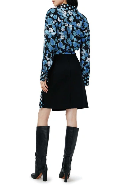 Shop Diane Von Furstenberg Olia Long Sleeve Mixed Media Shirtdress In Petal/ M Dt Sr Sp/ Black