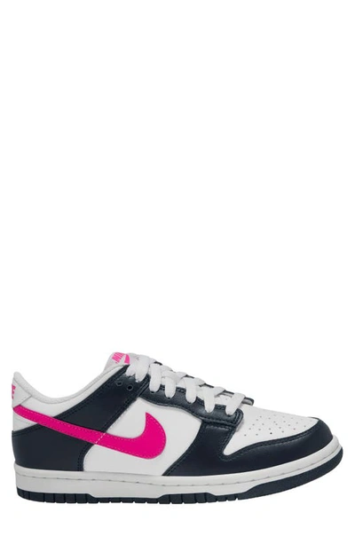 Shop Nike Kids' Dunk Low Basketball Sneaker In Dark Obsidian/ Pink/ White
