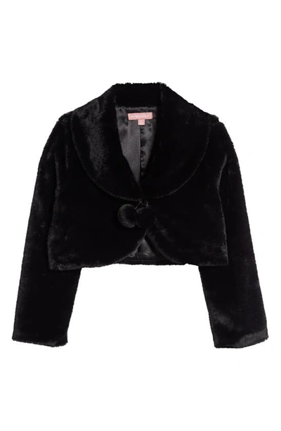 Shop Bcbg Kids' Faux Fur Fleece Bolero Jacket In Black