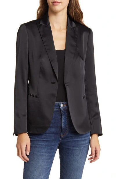 Shop Anne Klein Peaked Lapel Satin Blazer In Anne Black