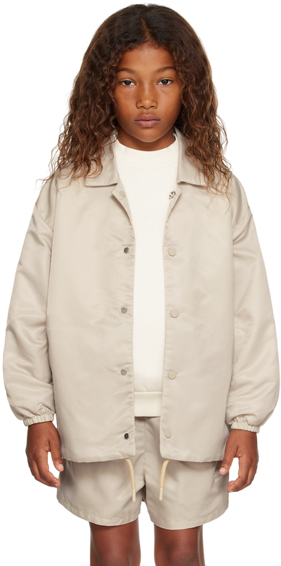 Shop Essentials Kids Taupe Drawstring Jacket In Silver Cloud