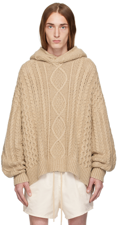 Shop Essentials Beige Cable Hoodie In Gold Heather
