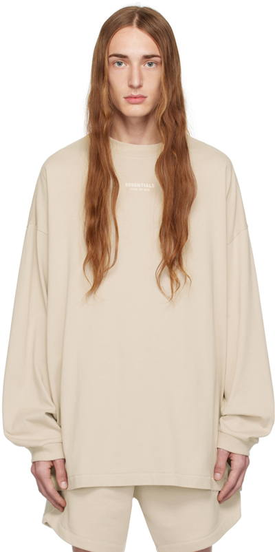 Shop Essentials Taupe Crewneck Long Sleeve T-shirt In Silver Cloud