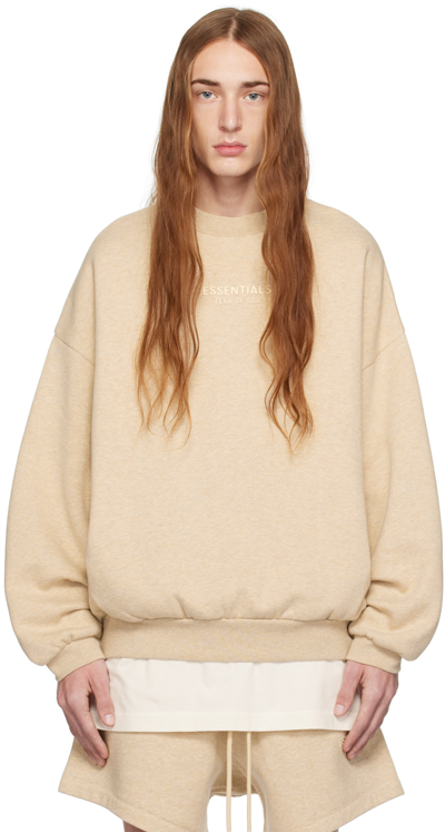 Shop Essentials Beige Crewneck Sweatshirt In Gold Heather