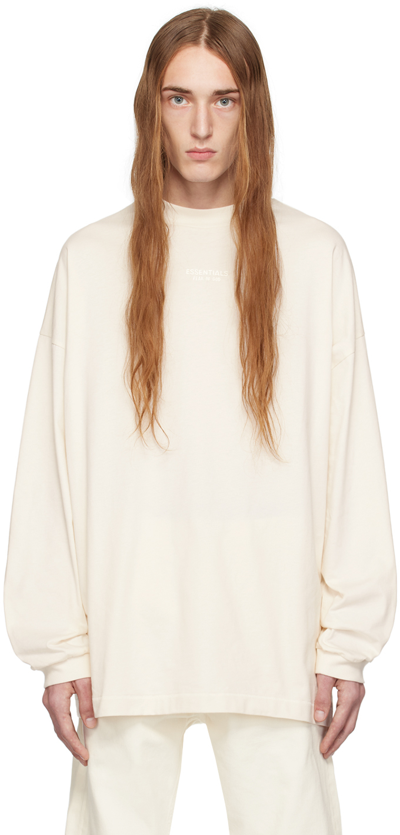 Shop Essentials Off-white Crewneck Long Sleeve T-shirt In Cloud Dancer