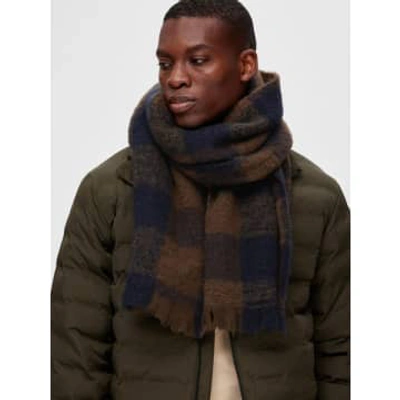 Shop Selected Homme Sky Captain Hogar Checked Wool Scarf