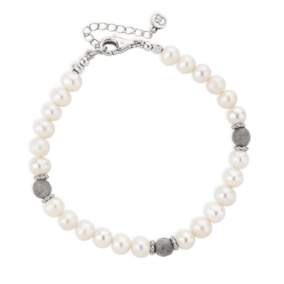 Shop Claudia Bradby Pearl Bracelet With 3 Labradorite Beads In Metallic