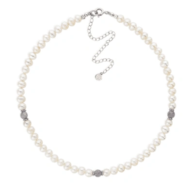 Shop Claudia Bradby Pearl Choker With 3 Labradorite Beads Necklace In Metallic
