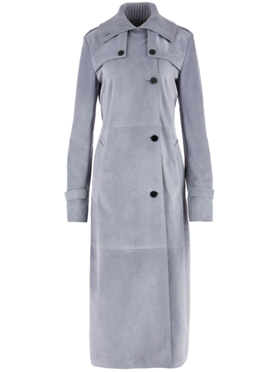 Shop Ferragamo Grey Suede Trench Coat