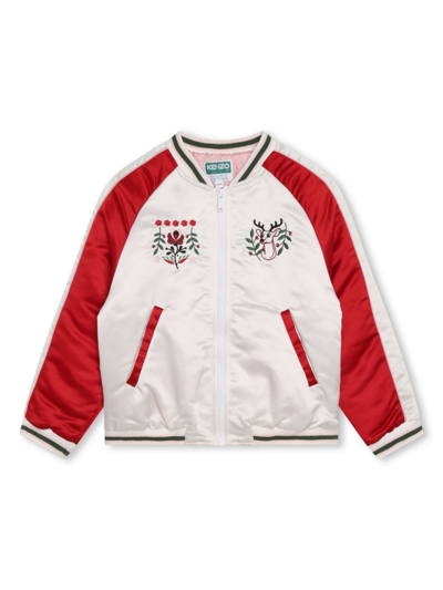 Shop Kenzo White Embroidered Satin Bomber Jacket