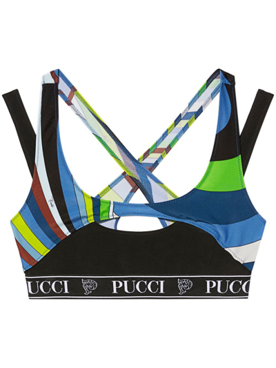 Shop Pucci Blue Iride-print Sports Bra In Black
