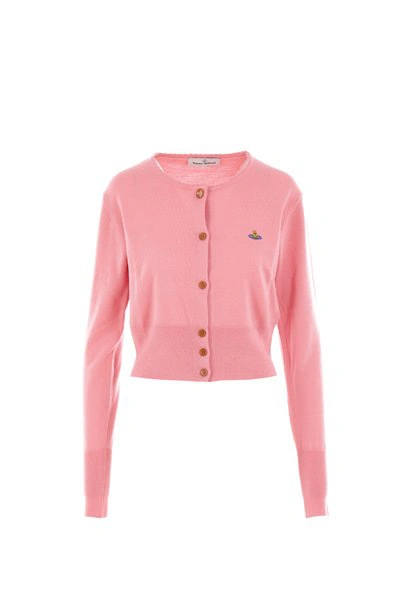 Shop Vivienne Westwood Orb Embroidered Cropped Cardigan In Pink