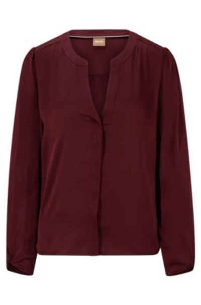 Shop Hugo Boss Collarless Relaxed-fit Blouse In Stretch Silk In Light Red