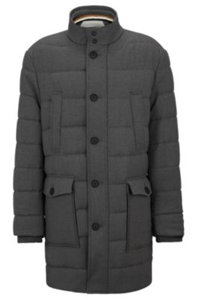 Shop Hugo Boss Regular-fit Padded Coat In A Stretch Wool Blend In Grey