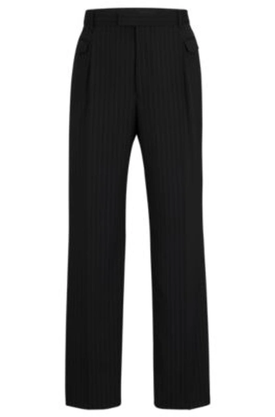 Shop Hugo Boss Pinstriped Straight-leg Trousers In A Wool Blend In Black