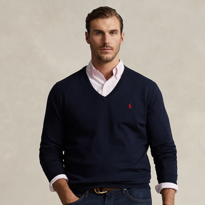 Shop Polo Ralph Lauren Cotton V-neck Sweater In Hunter Navy