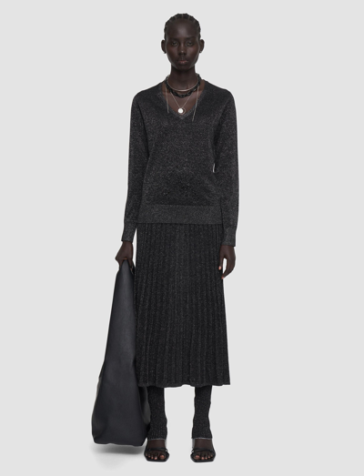 Joseph Lurex Knit V Neck Jumper In Black