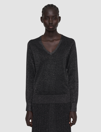 Joseph Lurex Knit V Neck Jumper In Black